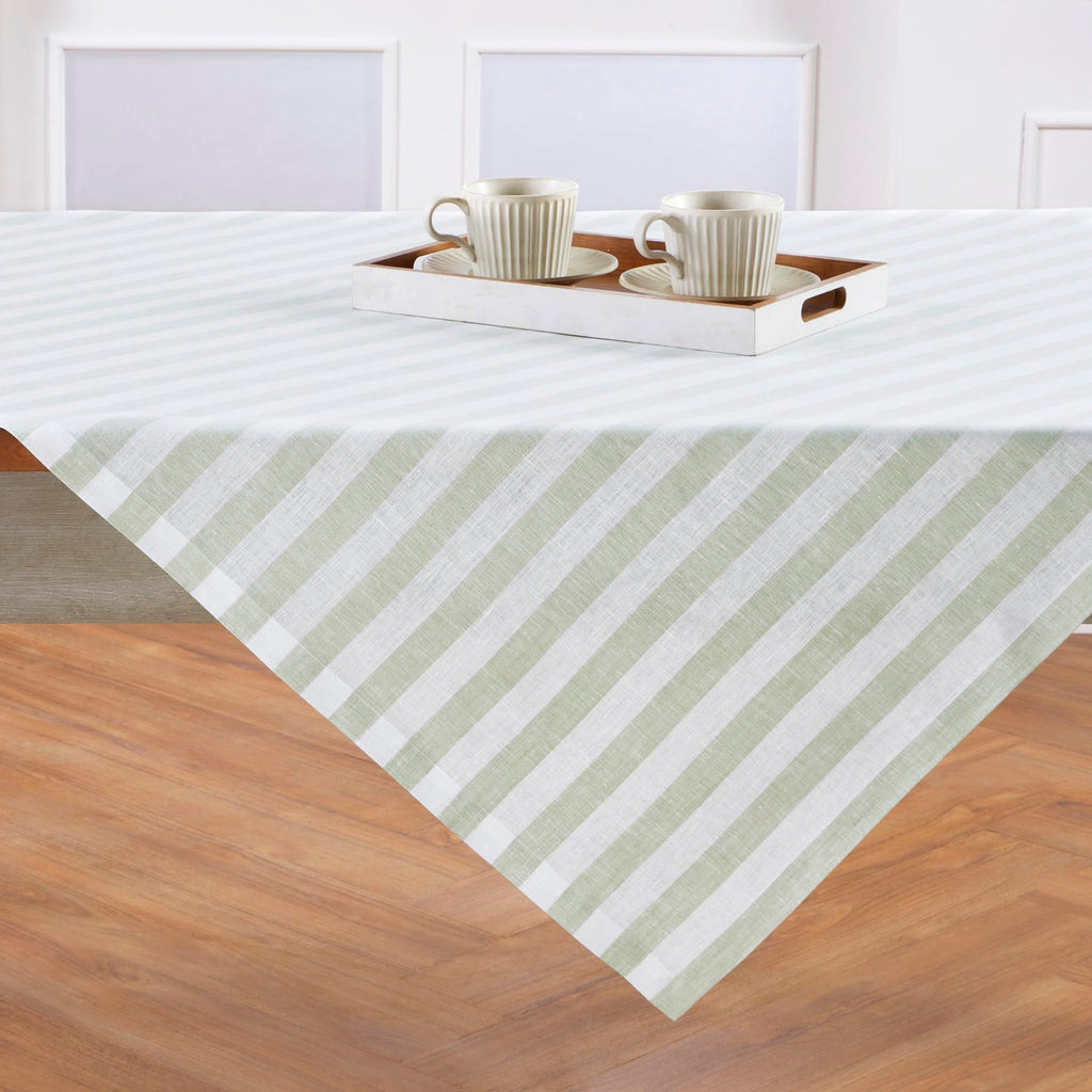 Solino Home Linen Tablecloth 52 x 52 Inch - Sorrento Stripe, 100% Pure Linen Sage and White Square Tablecloth - Machine Washable Table Throw for Spring, Summer, Mothers Day