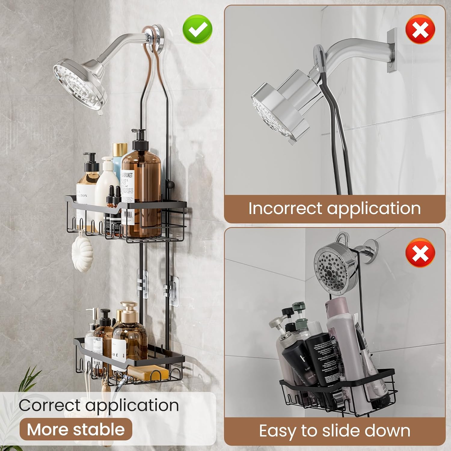 Skyapex Hanging Shower Caddy - Adjustable Height Shower Organizer | Rustproof Shelf Rack for Large Shampoo Bottles
