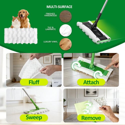 100 Dry Sweeping Cloths Compatible with Swiffer Sweeper Mop, Heavy Duty Dry Pads Refills, Cleaning Dust and Pet Hair, Disposable Pet Sweeper Mop Pads for All Purpose Multi Surface Floor Cleaning (100)