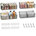 4 Pack EXTRA LARGE Hanging Wall Mount Storage Baskets With Divider, Metal Wire Basket With 4 Strong Adhesive Hooks +5 S Hooks,Organizing Wall Shelf for Home Kitchen Bathroom Pantry Garage RV, Black