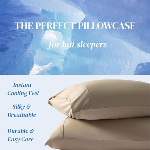 Beckham Hotel Collection Cooling Pillowcases - Silky Soft & Breathable | Set of 2, Standard/Queen Size, Sand