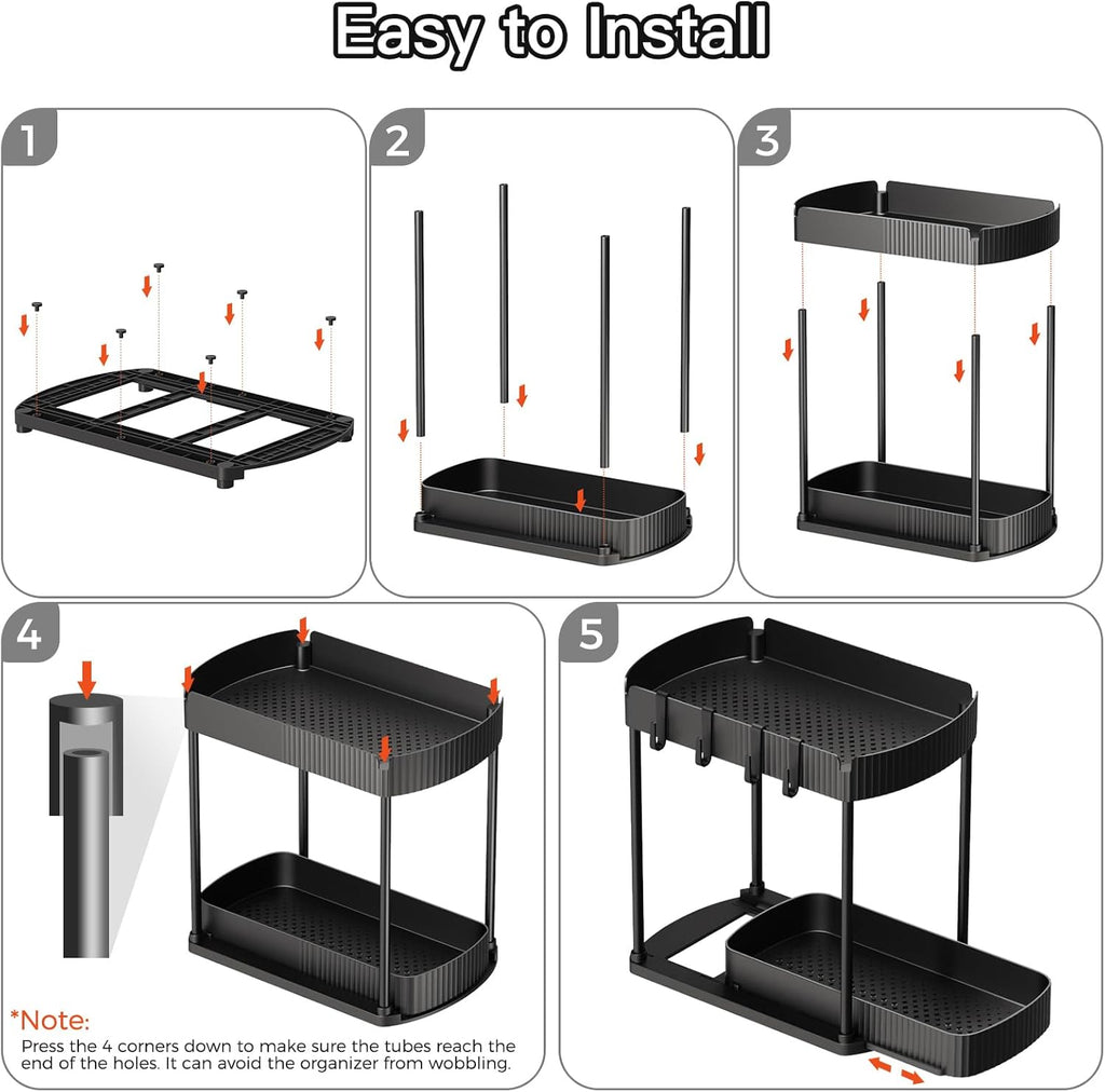 Ukeetap Multi-Purpose Pull-Out Storage Organizers - Under Sink & Cabinet Solutions, Black, 12.8 Inches, 2 Packs