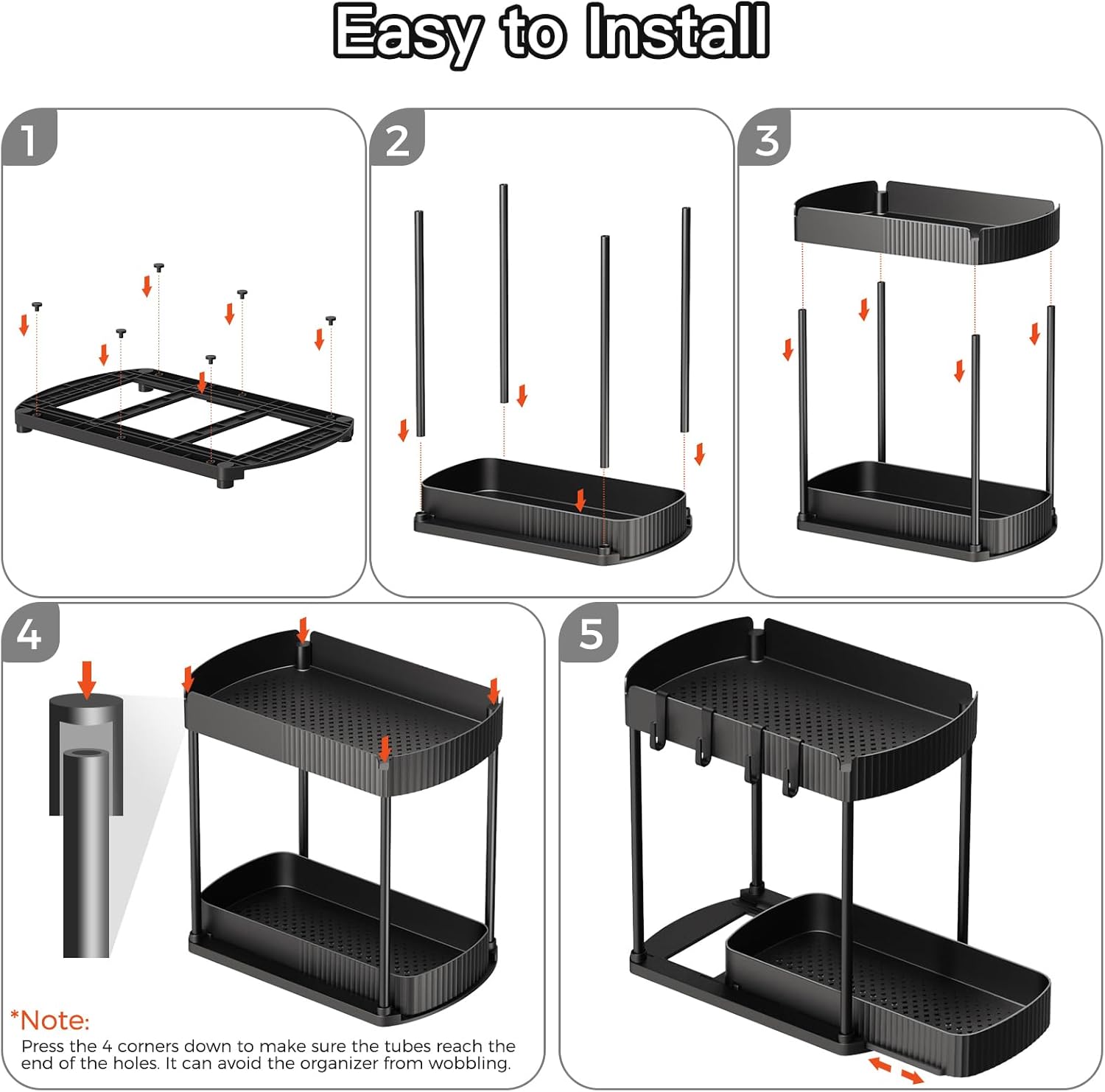 Ukeetap Multi-Purpose Pull-Out Storage Organizers - Under Sink & Cabinet Solutions, Black, 12.8 Inches, 2 Packs