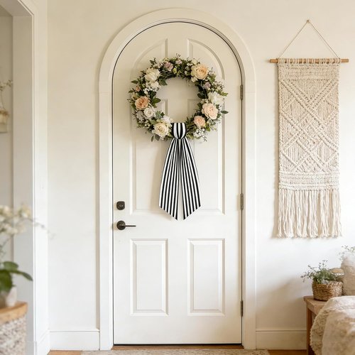 AZYM Wreath Sash Set - Elegant White & Black Ribbon Accessories for Indoor/Outdoor Decor