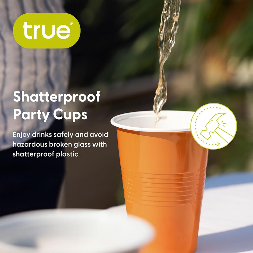 True Plastic Cups - 16 oz Disposable Cocktail & Soda Cups | Set of 50 in Vibrant Orange for Parties & Events