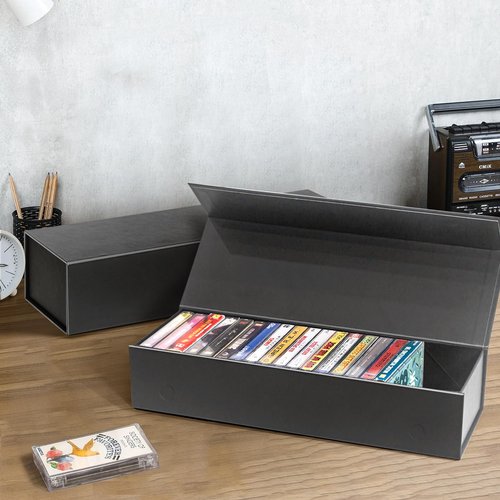 tutata Cassette Tape Storage Box, Cassette Tape Holder 14.25 x 4.5 x 3 Inch, Store Up to 20 Cassette Cases – 1 Pack