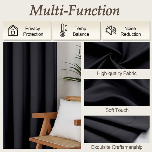 Gwine Black Blackout Curtains for Bedroom 84 inches Long 2 Panels Set, Solid Noise Reducing Thermal Insulated Blackout Curtains for Living Room with Rod Pocket, Each 40" Wx84 L
