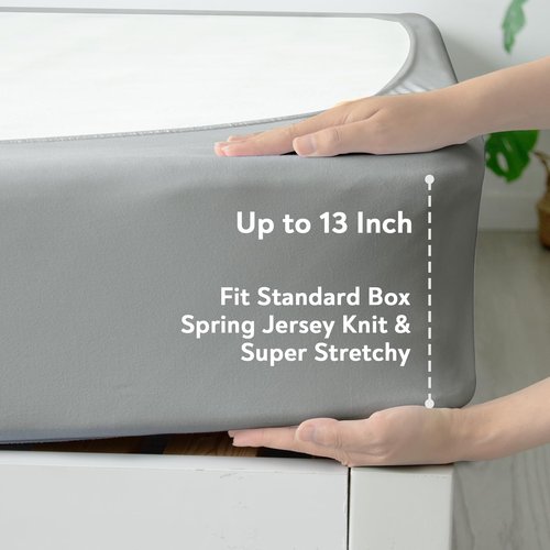 Box Spring Cover Queen Size - Jersey Knit & Stretchy Wrap Around 4 Sides of The Box Spring, Alternative for Bed Skirt, Ultra Soft, Wrinkle & Fading Resistant, Gray