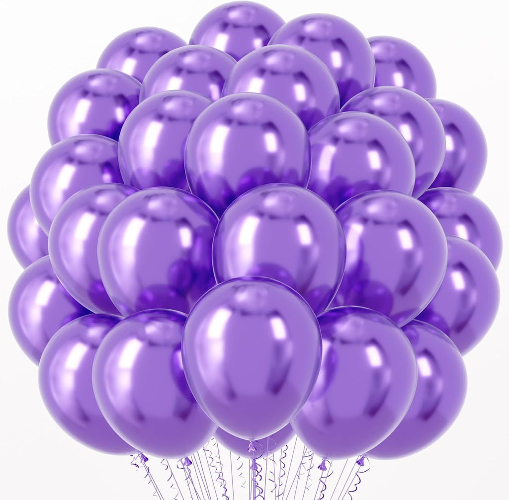 Voircoloria Metallic Purple Balloons - 12-Inch Chrome Latex | 66-Pack for Birthday, Wedding & More