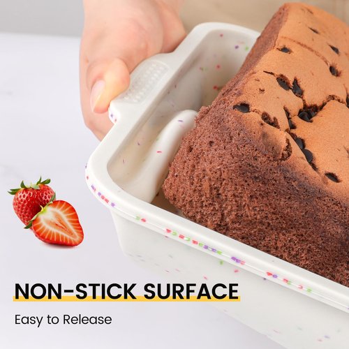 Vinino 8 x 8 Inch Silicone Square Brownie Cake Pan with Metal Reinforced Frame Set of 2, Nonstick Silicone Brownie Pans BPA Free Suitable for Making Cakes, Brownies, Bread