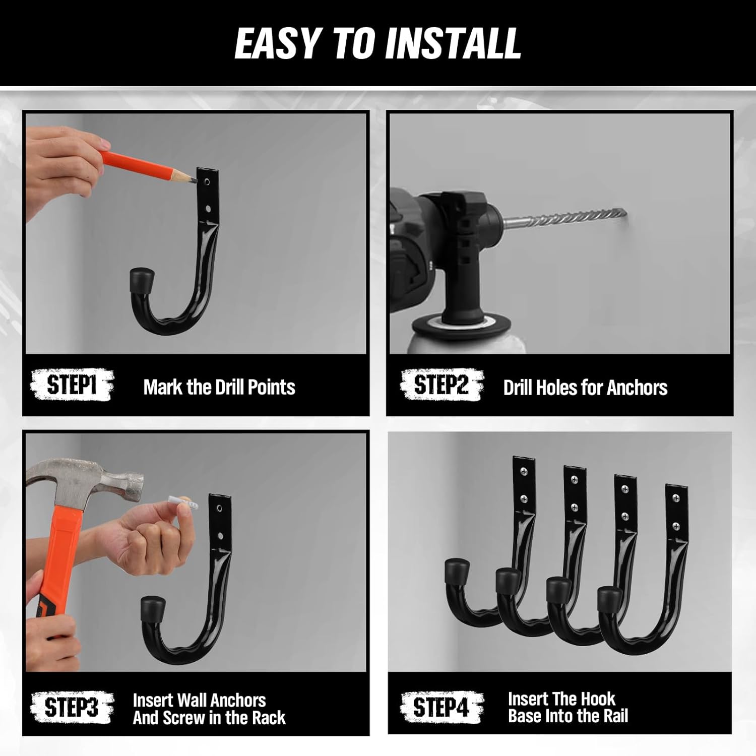 SWANLAKE Garden Tools | 12-Piece Heavy Duty Garage Storage Hooks & Utility Bike Hooks