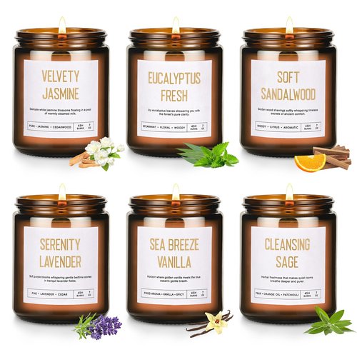 Scented Soy Candles Set for Women - 6 Pack 42oz 300Hour Candle for Home Scented, Lavender Vanilla Eucalyptus Sage Jasmine Sandalwood Candle for Spring Summer, Natural Soy Wax Aromatherapy Candles ﻿