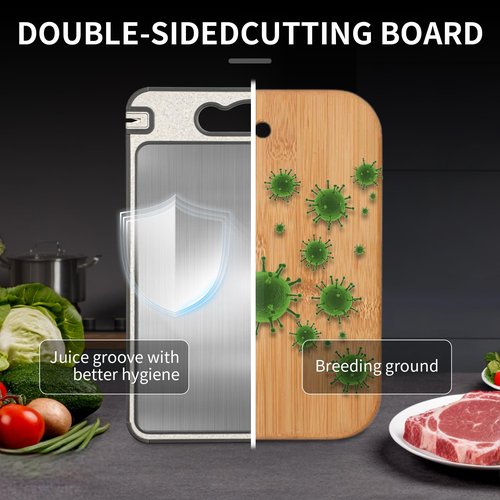 Titanium Cutting Board, Double Sided Chopping Board for Kitchen, Non Toxic Non Slip Cutting Board 14.37"*9.84", Food-Grade, Dishwasher Safe (1PCS of Pack,1 side Titanium Other side Wheat Straw PP)