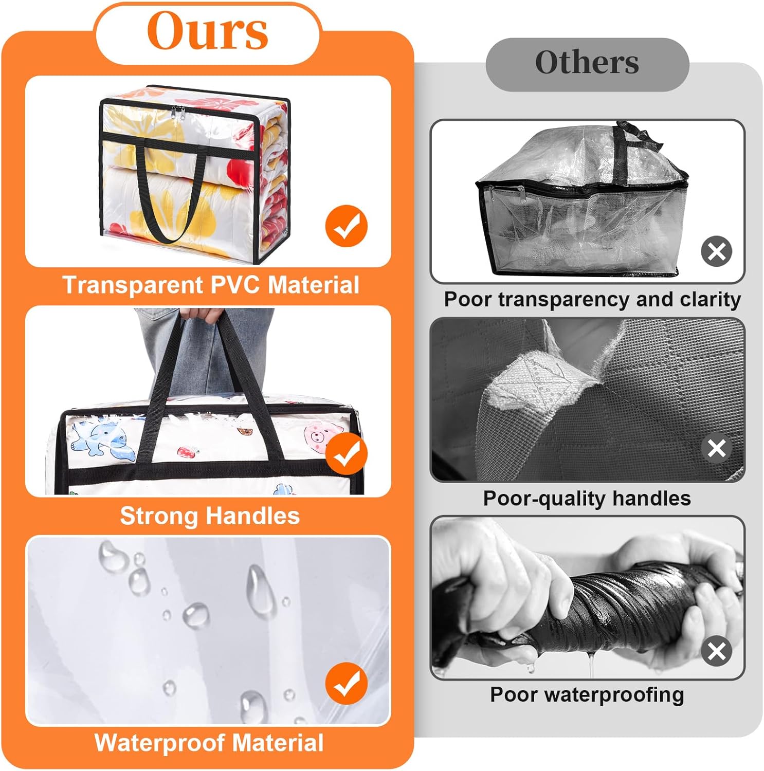 SpaceTrove Clear Storage Bags - 4 Pack Heavy-Duty Under Bed Organizers | Foldable Vinyl Zippered Containers for Comforters, Bedding & Toys - 40L Capacity
