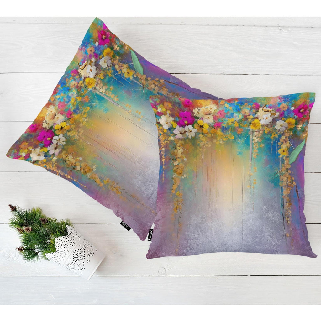 Swono Set of 2 Decorative Throw Pillow Covers Ivy Flowers, Abstract Blossom Floral Farmhouse Pillowcases Accent Pillow Cushion Cover for Couch Sofa Bed Office Armchair 18 X 18 Inch, Rainbow Purple
