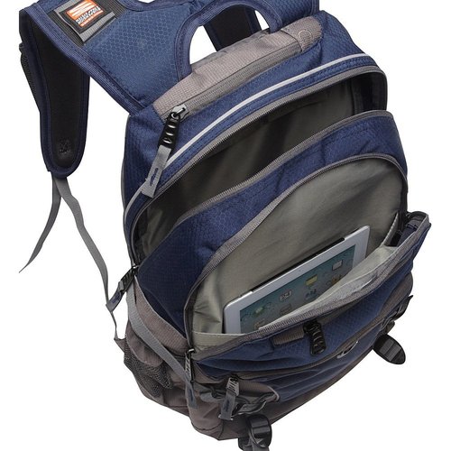 High Sierra Loop Backpack, Travel, or Work Bookbag with tablet sleeve, One Size, Sequin Facets/Bluebird/White