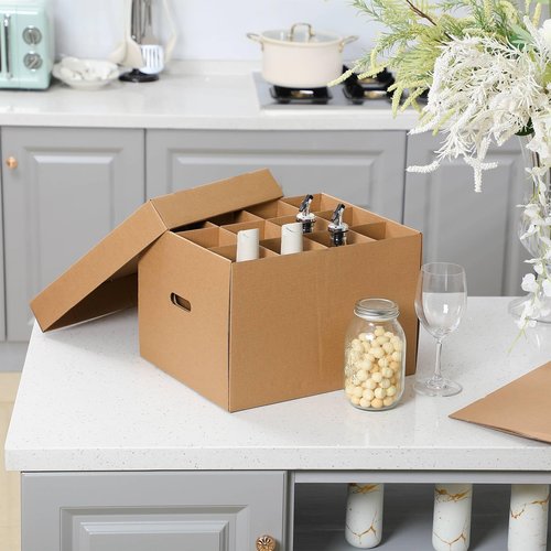 Feifeiya 8 Pack Wine Glass Moving Boxes Kitchen Moving Boxes with Handle Kitchen Kit with Lid for Dish Glassware (15 x 12 x 10 Inches)
