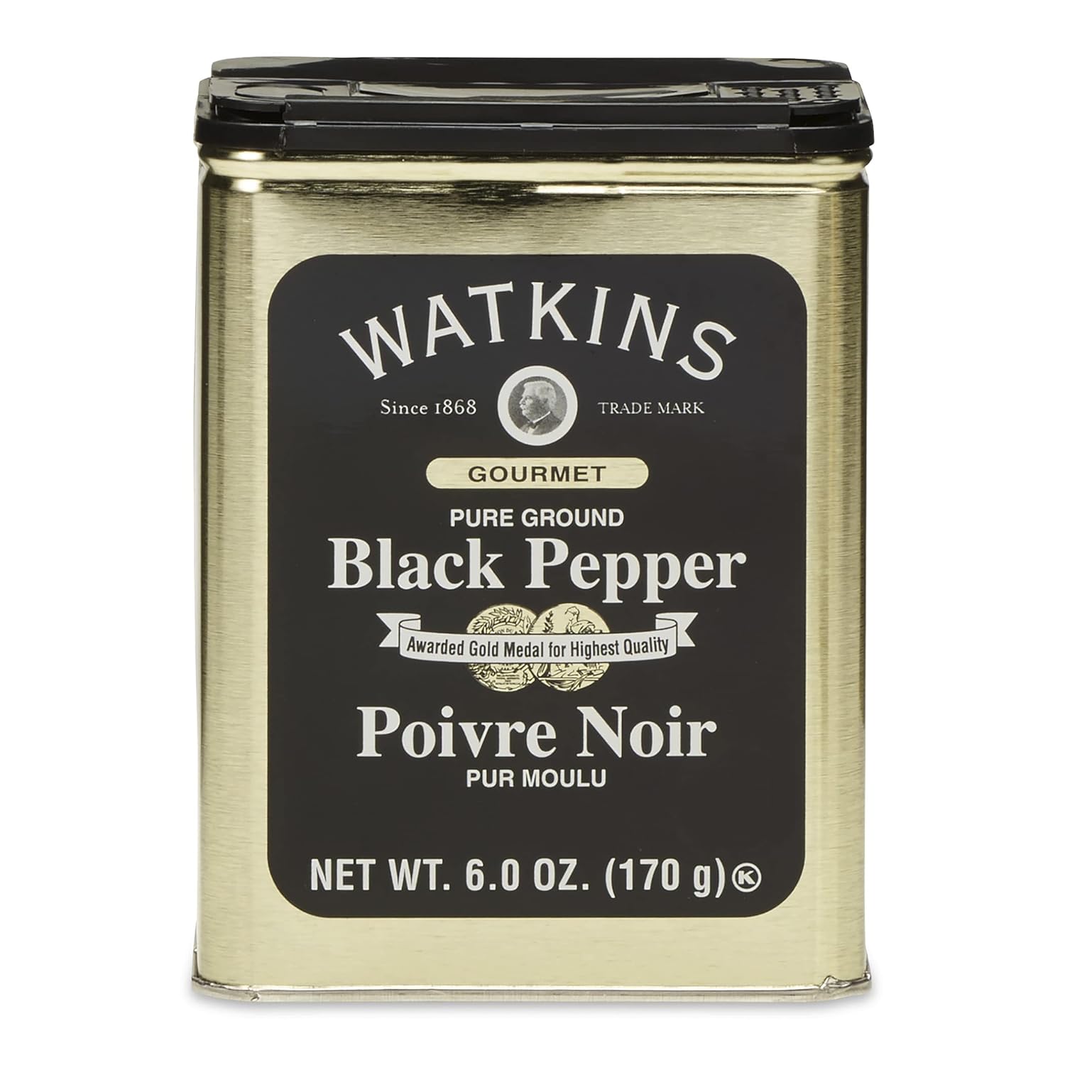 Watkins Gourmet Black Pepper Spice Tin - Pure Ground, 6 oz | Perfect for Flavorful Cooking