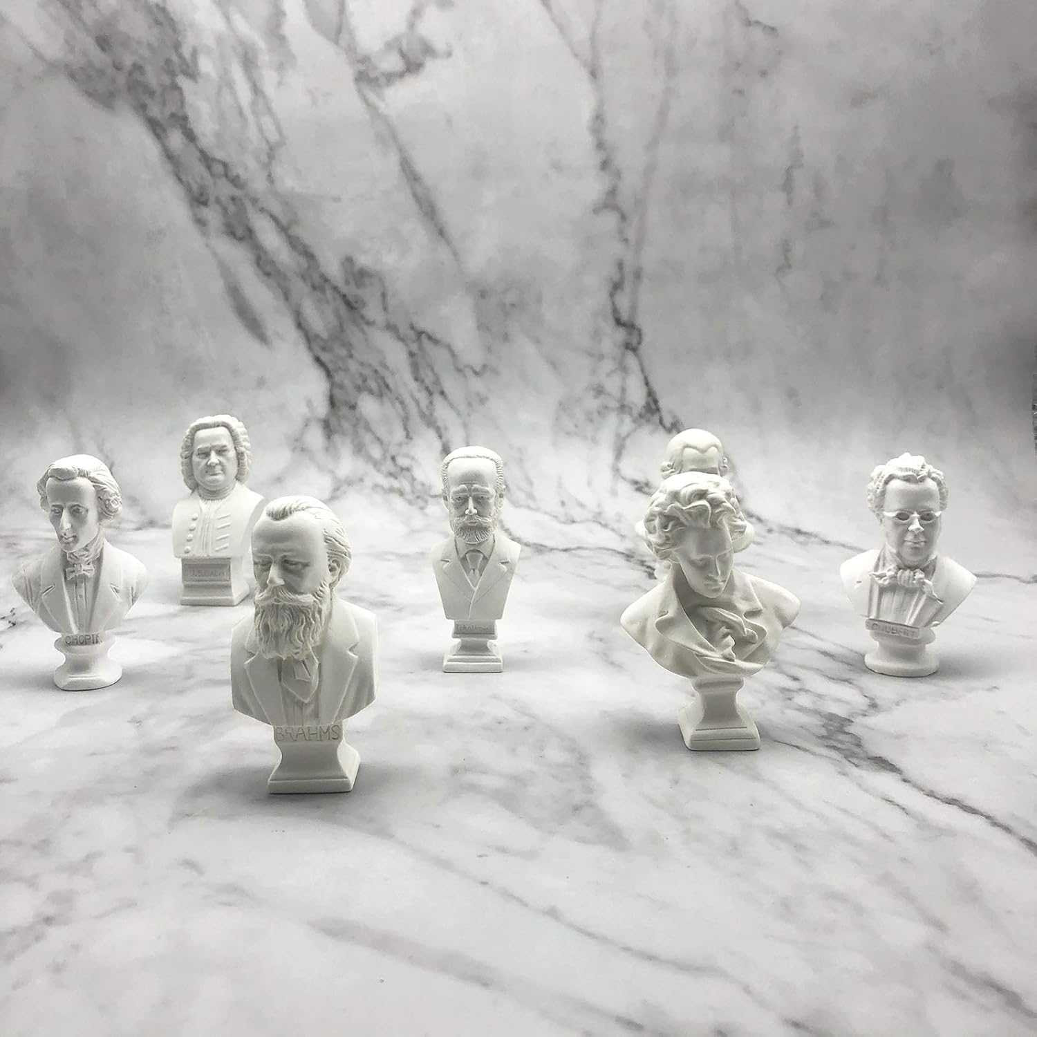 Skiennix Classic Mini 2.7” Greek Bust - Home Décor Resin Sculpture of Beethoven | 7-Piece Music Composers Set