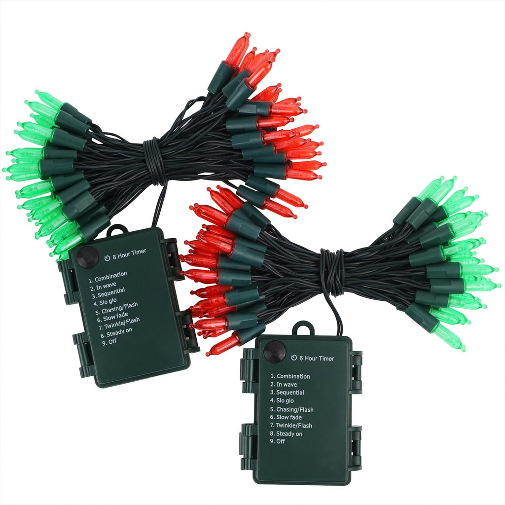 WATERGLIDE 50 LED Outdoor Christmas Lights - 16FT Battery Operated Mini String Lights | Waterproof Red & Green with 8 Modes & Timer for Holiday Decor