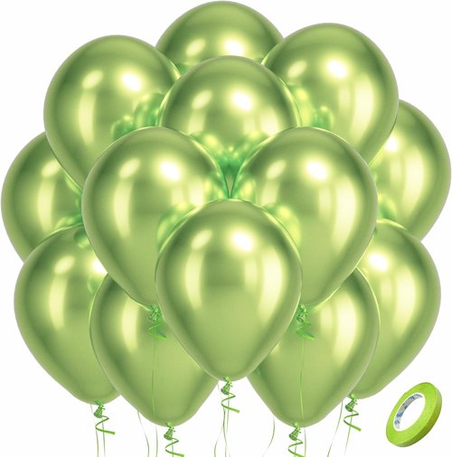 Bezente Metallic Green Balloons - 100 Pack 12-Inch Round Helium Balloons for Summer Parties & Weddings