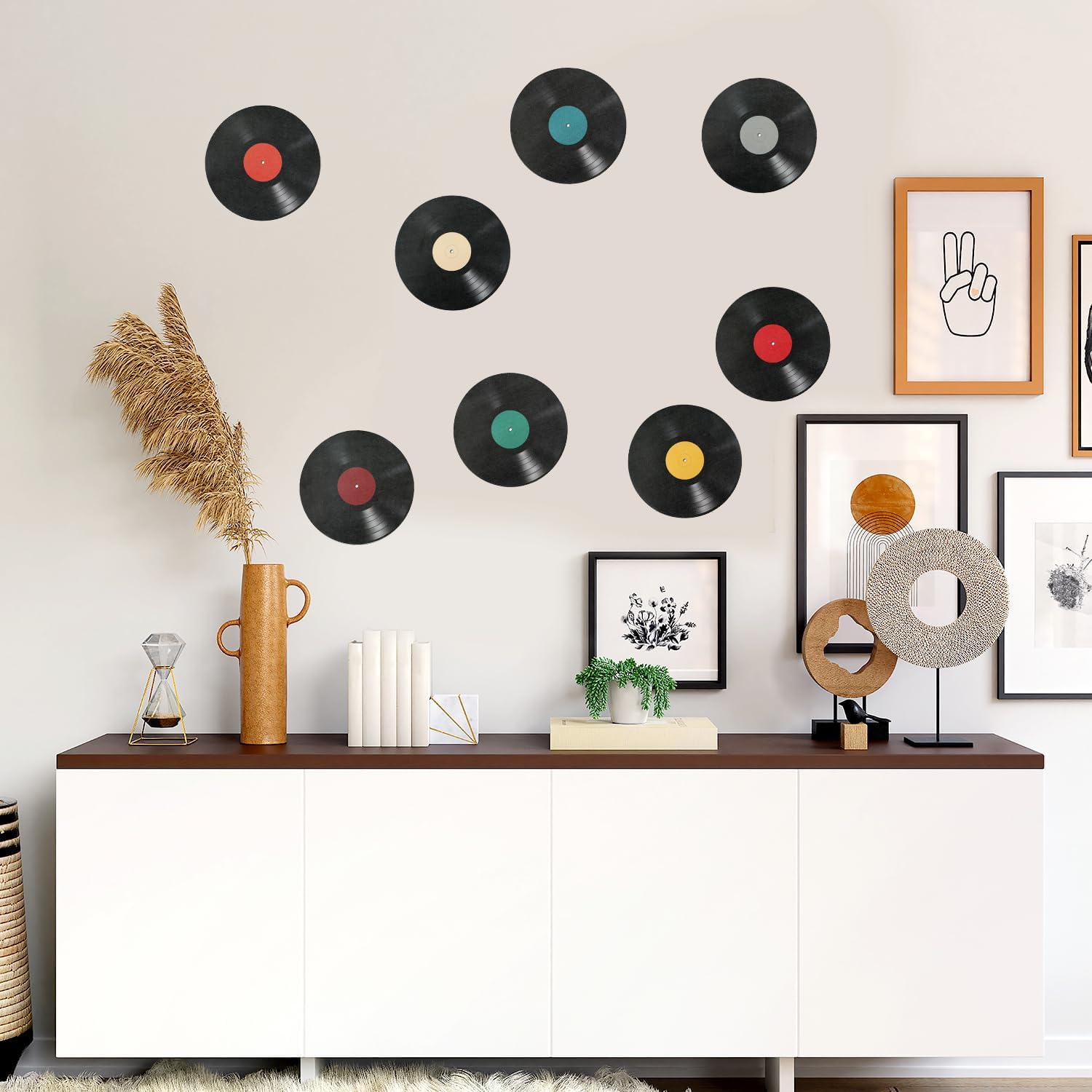 PEUTIER Blank Vinyl Record Wall Decor - 8pcs 8.7 Inch Vintage Album Cover Posters for Music-Themed Room Decor