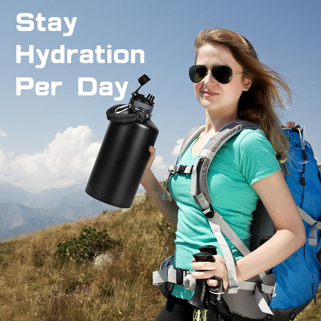 Skiennix Insulated 1 Gallon Water Bottle - Leak Proof Stainless Steel Jug with 2-in-1 Lid & Paracord Handle