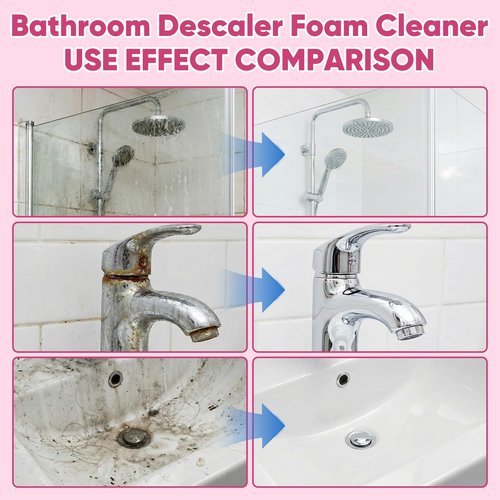 Diinou Bathroom Descaler Foam Cleaner, 10 Fl Oz Powerful Pink Bathroom Cleaner Spray,Bathrooms Descaler Foam Cleaners, Stubborn Stains Cleaner for Sink Tub Floor Tile (1set/300ml)