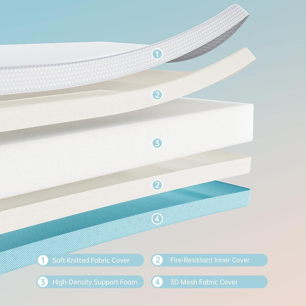 TeQsli Crib Mattress - Memory Foam Toddler Mattress with Breathable Washable Cover | Standard Size 52 x 27.6 x 4.5 Inch