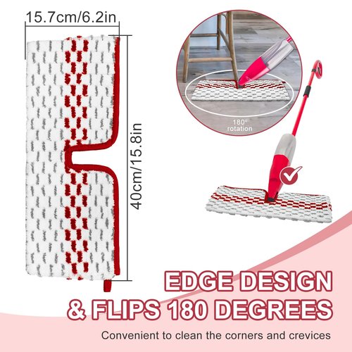 Microfiber Spray Mop Pads - Compatible with Promist MAX, Double Sided Replace Head for Dry/Wet Floor Cleaning Usable (4 Pack Red)