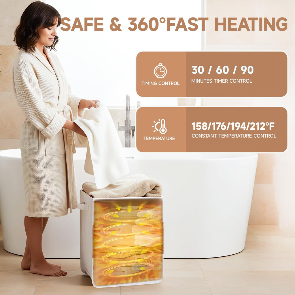 Parquix 38L Foldable Towel Warmer for Bathroom, Home & Spa, Large Capacity for Oversized Towels, Blankets & Robes, 4 Temp Modes, Auto Shut-Off Timer, Perfect Spa Gift for Loved Ones