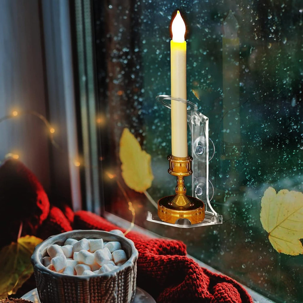 Skiennix Electric Window Candle Holders - 8 Pcs Clear Plastic with Strong Suction Cups for LED Candles