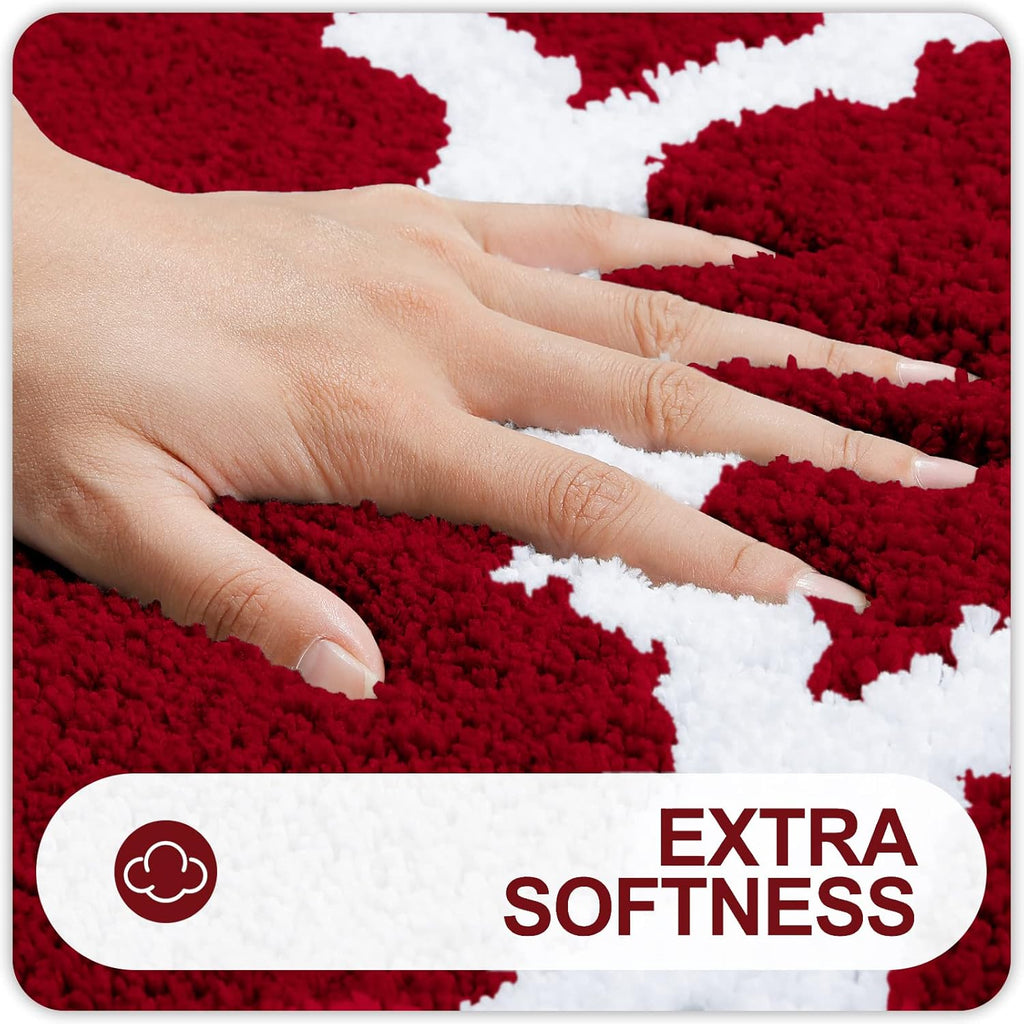 OLANLY Bathroom Rugs Set - Non-Slip Microfiber Bath Mat & U-Shaped Toilet Rug - Burgundy (30"x20" + 24"x20")