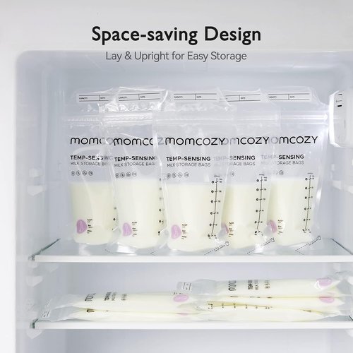 Momcozy Breastmilk Storage Bags - Temp-Sensing Discoloration, 6 Ounce, No-Leak Design | 120 Count