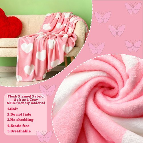 Buryeah 6 Pcs Valentines Pink Heart Blanket 40"x60" Valentine's Day Throw Blanket with Heart Valentine's Day Gifts Pink Flannel Soft Lightweight Aesthetic Plush Room Decor for Sofa Couch Travel Bed