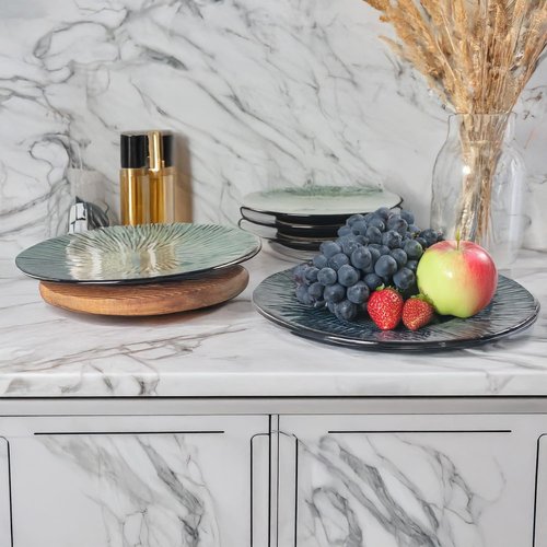 LIUYWYHCF Porcelain Plates Set Dinner Plates for Salad Dessert Ceramic Serving Plate Set of 4, Microwave and Dishwasher Safe, Chip Resistant and Scratch Resistant