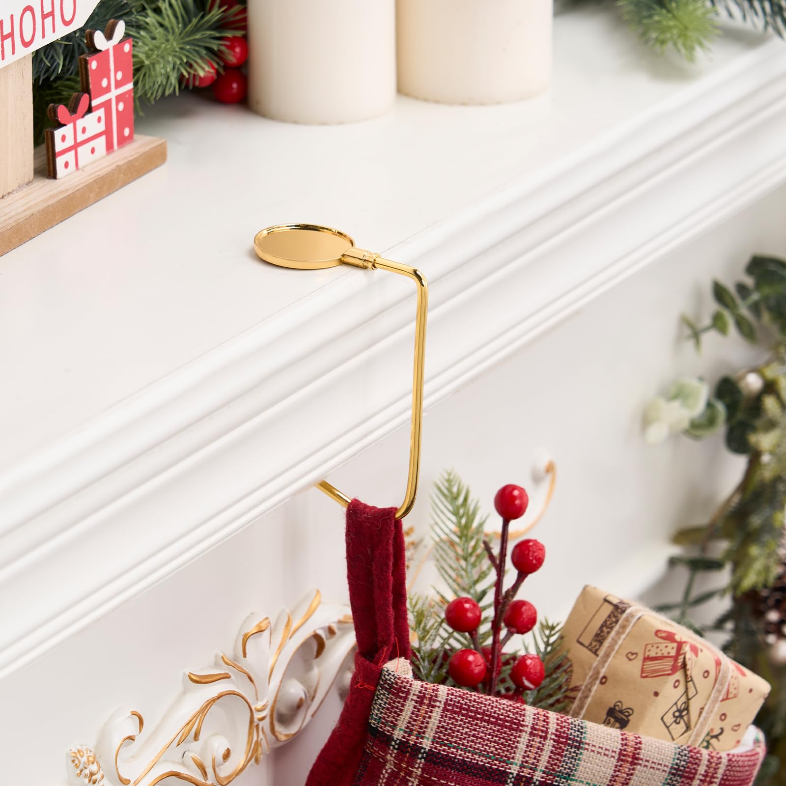 1 Pack Jumbo 3D Christmas Stockings with Golden Hooks, Extra Large 18'' Xmas Socks for Fireplace Mantel Decor, Holiday Hanging Stockings Set for Gifts (Plaid Snowman)