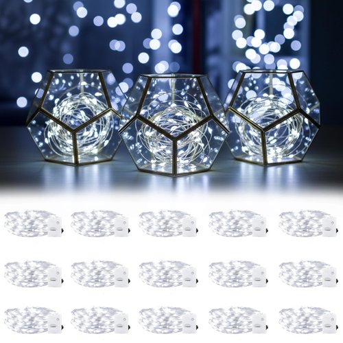 DomeStar 15Pack Fairy Lights Battery Operated, 7Ft 20 LED Waterproof String Lights Wire Firefly Starry Moon Light for DIY Mason Jars Party Centerpiece Table Valentine's Day Decorations Tree Ornament
