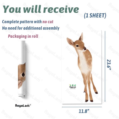RoyoLam Cute Deer Wall Decal Nursery Animal Fawn Wall Sticker Removable Peel and Stick Waterproof Wall Art Decor Stickers for Kids Baby Classroom Living Room Playing Room Bedroom