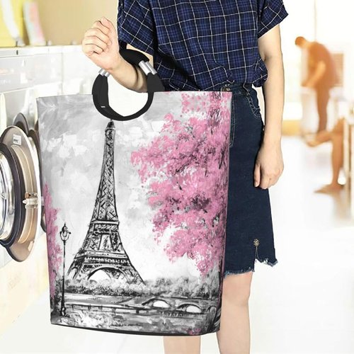 Gbuzozie Retro Paris Eiffel Tower Laundry Hamper Storage Basket Toys Clothes Organizer Bin For Home Bathroom Bedroom Dorm Nursery, 52l