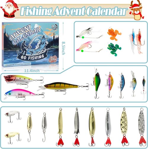 Advent Calendar 2025 - 24-Day Christmas Countdown Fishing Lures Set for Teens & Adults
