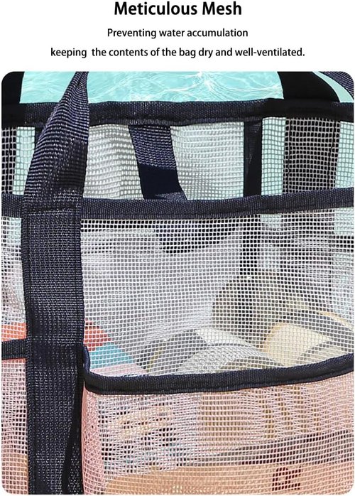 NAJIAKA Mesh Shower Caddy Bag - Portable Pink Organizer with 8 Pockets for College, Beach, Gym, Travel