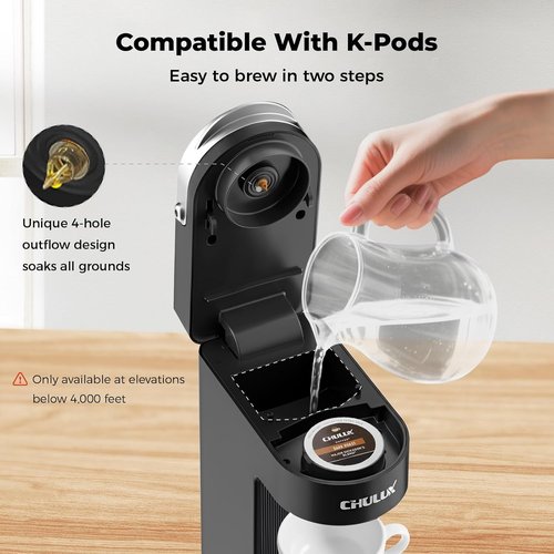 CHULUX Slim Single Serve Coffee Maker - Compact K Cup Pod Machine for Dorm, RV, Office & Travel - Matte Black