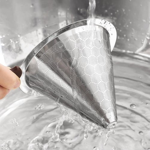 HAPYHOOM Pour Over Coffee Dripper Stainless Steel Coffee Filter Metal Cone Filter Paperless Reusable Single Cup Maker 1-2 Cup With Non-slip and Removable Cup Stand