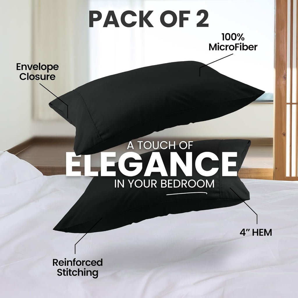 Utopia Bedding Standard Pillow Cases - Soft Brushed Microfiber - 2 Pack, Fade Resistant, 20" x 26", Black