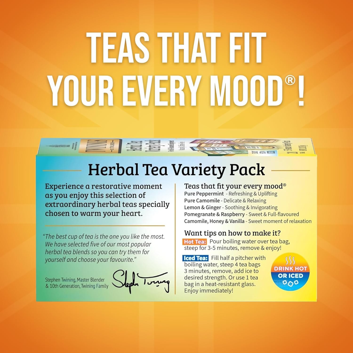 Twinings Herbal Tea Variety Pack - 20 Count (Pack of 6) | 5 Delicious Flavors, Caffeine-Free
