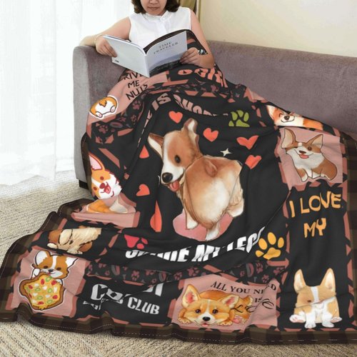 Corgi Flannel Blankets Super Soft and Warm Throw Blanket for Couch Sofa Gifts for Girls Boys Kids