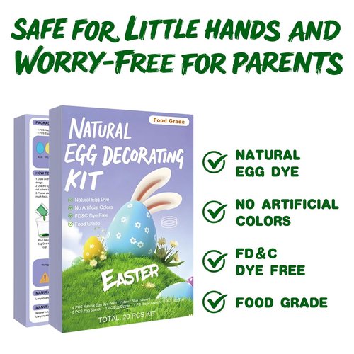 Natural Easter Egg Decorating Kit by [Brand Name] - Non-Toxic 4 Liquid Colors, 6 Holders & 8 Stands