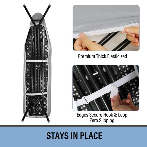 Iwtmm Ironing Board Cover and Pad with Silicone Coating, Thick Scorch-Resistant Padding, Heavy Duty for Home & Professional Use, Fits 15 x 54 Inches Boards, Secure Hook & Loop Fastener (Gray)