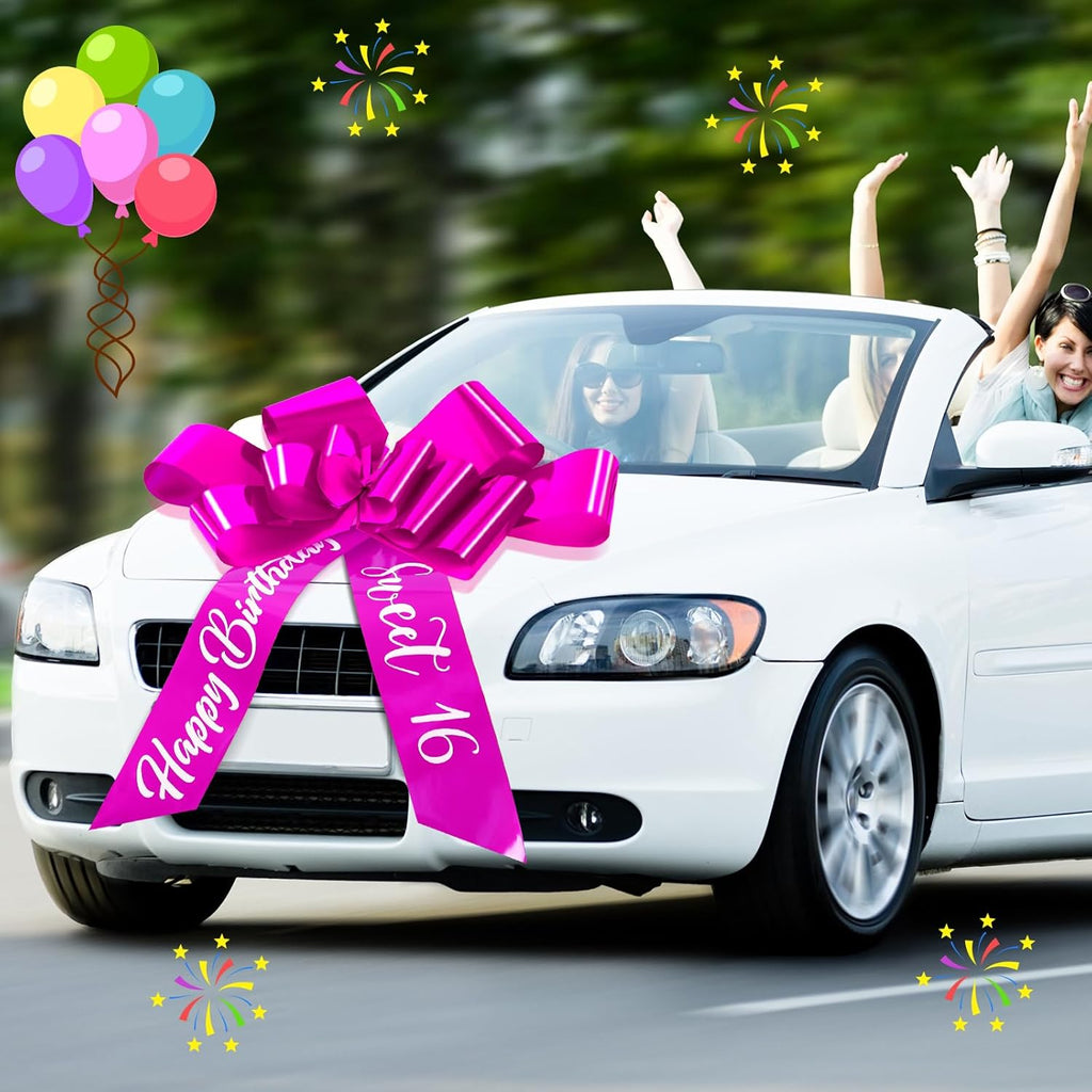Wonderjune 30 Inch Big Car Bow - Giant Sweet 16 Birthday Gift Wrapping Decoration | Rose Red